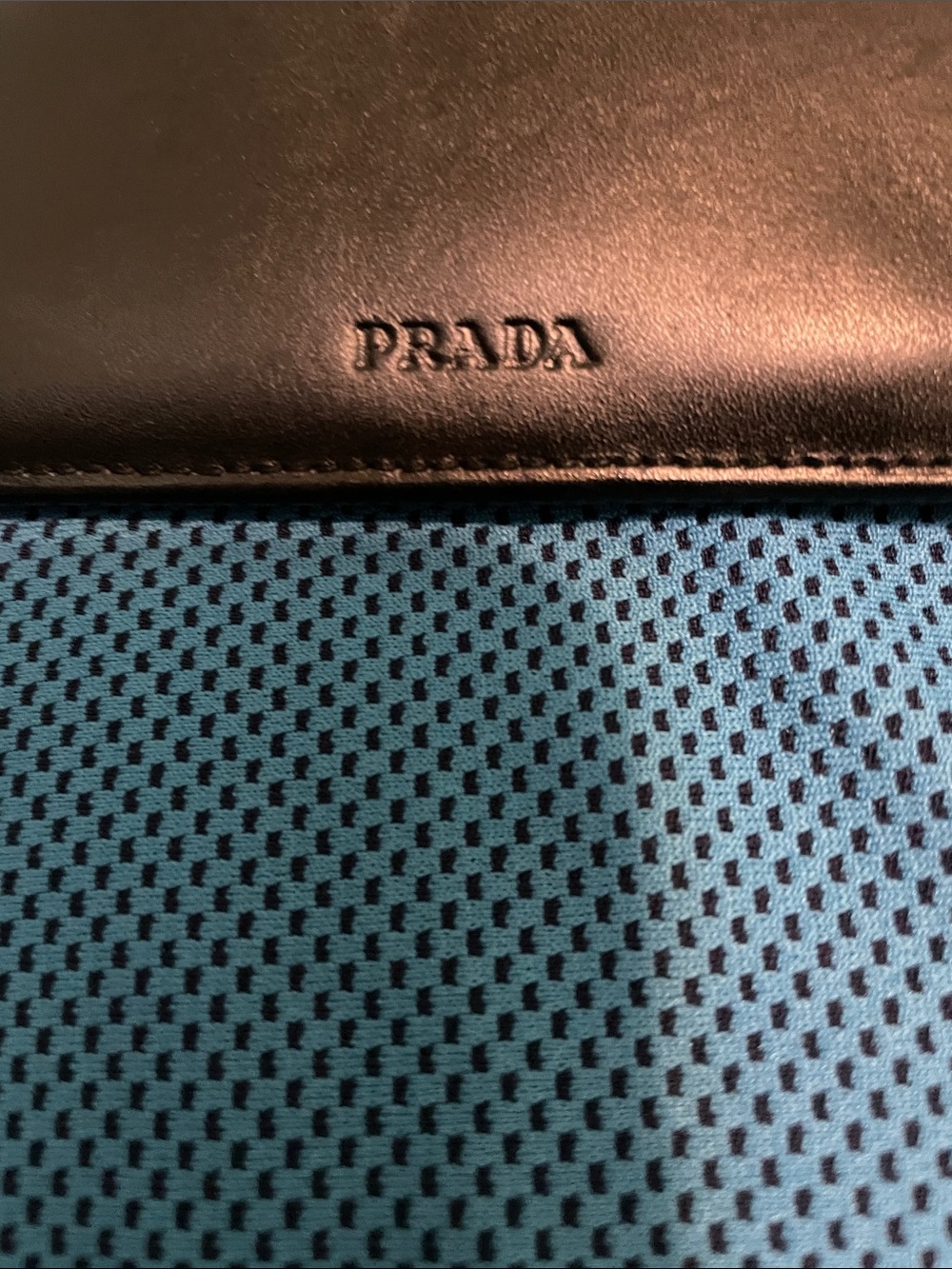 Prada Black Leather Trim Laptop Bag with Blue Textured Fabric